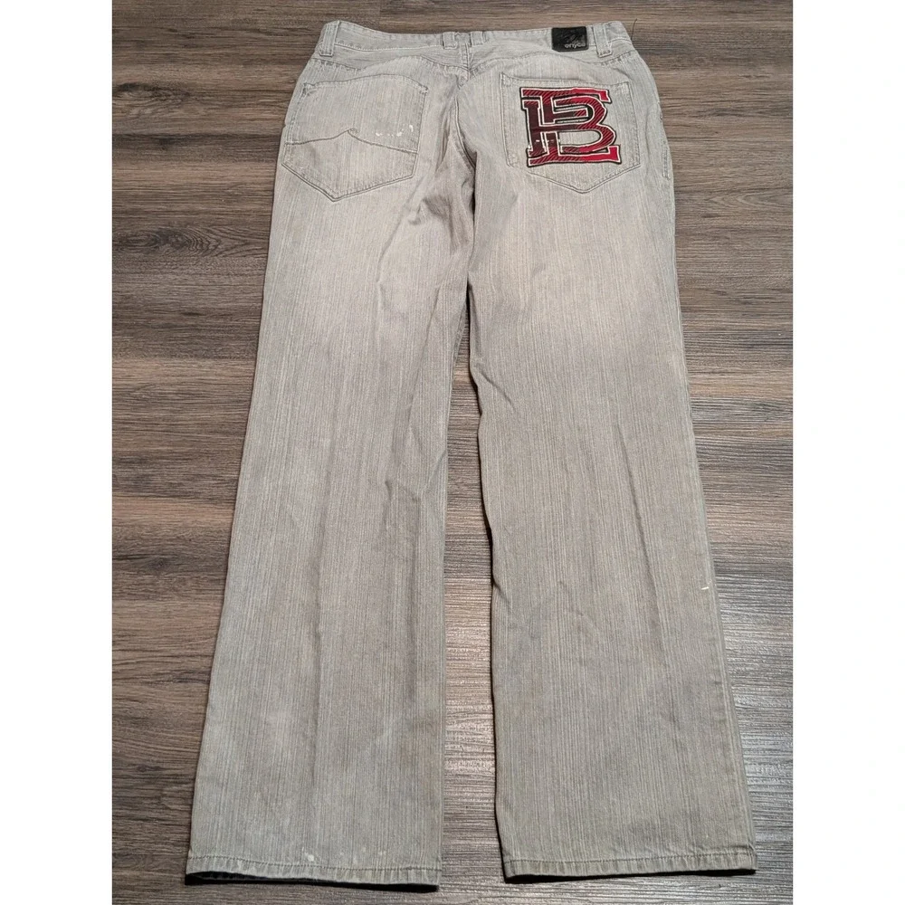 Enyce Baggy Wide Leg Jeans Gray Size 36x32‎ Y2K Streetwear Patch Logo Distressed